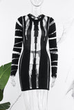 Cyflymder - Black Sexy Solid Patchwork See-through O Neck Long Sleeve Dresses