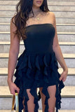 Cyflymder - Black Sexy Solid Tassel Backless Strapless Sleeveless Dress Dresses