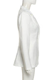 Cyflymder - White Fashion Casual Solid Cardigan Turndown Collar Outerwear