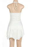 Cyflymder - White Sexy Solid Bandage Backless Halter Irregular Dress Dresses
