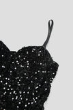 Cyflymder - Black Sexy Patchwork Sequins Spaghetti Strap Sleeveless Dress Dresses