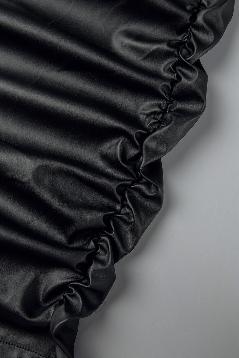 Cyflymder - Dark Brown Street Vintage Solid Patchwork Buckle Turndown Collar Long Sleeve Dresses(Fake two)