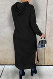 Cyflymder - Black Fashion Casual Solid Slit Hooded Collar Long Sleeve Dresses