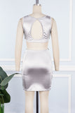 Cyflymder - Silver Sexy Solid Hollowed Out Patchwork Strap Design Reflective O Neck One Step Skirt Dresses