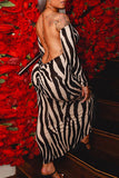 Cyflymder - Zebra Casual Print Backless Off the Shoulder One Step Skirt Dresses
