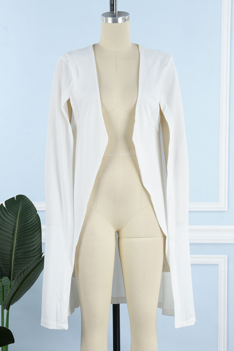 Cyflymder - White Casual Elegant Solid Patchwork Cardigan Collar Outerwear