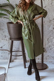Cyflymder - Green Casual Solid Patchwork V Neck A Line Dresses