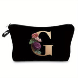 Cyflymder  Flower & Letter Print Cosmetic Bag, Zipper Portable Makeup Pouch, Lightweight Coin Purse