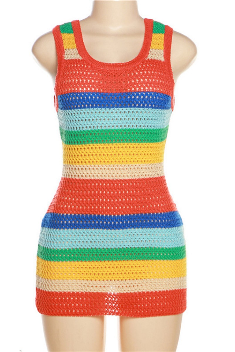 Cyflymder - Colour Sexy Patchwork Contrast U Neck Vest Dress Dresses