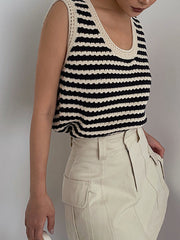 Cyflymder - Classy Stripe Crochet Sweater Vest