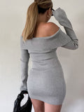Cyflymder - Solid Off Shoulder Ribbed Short Dress