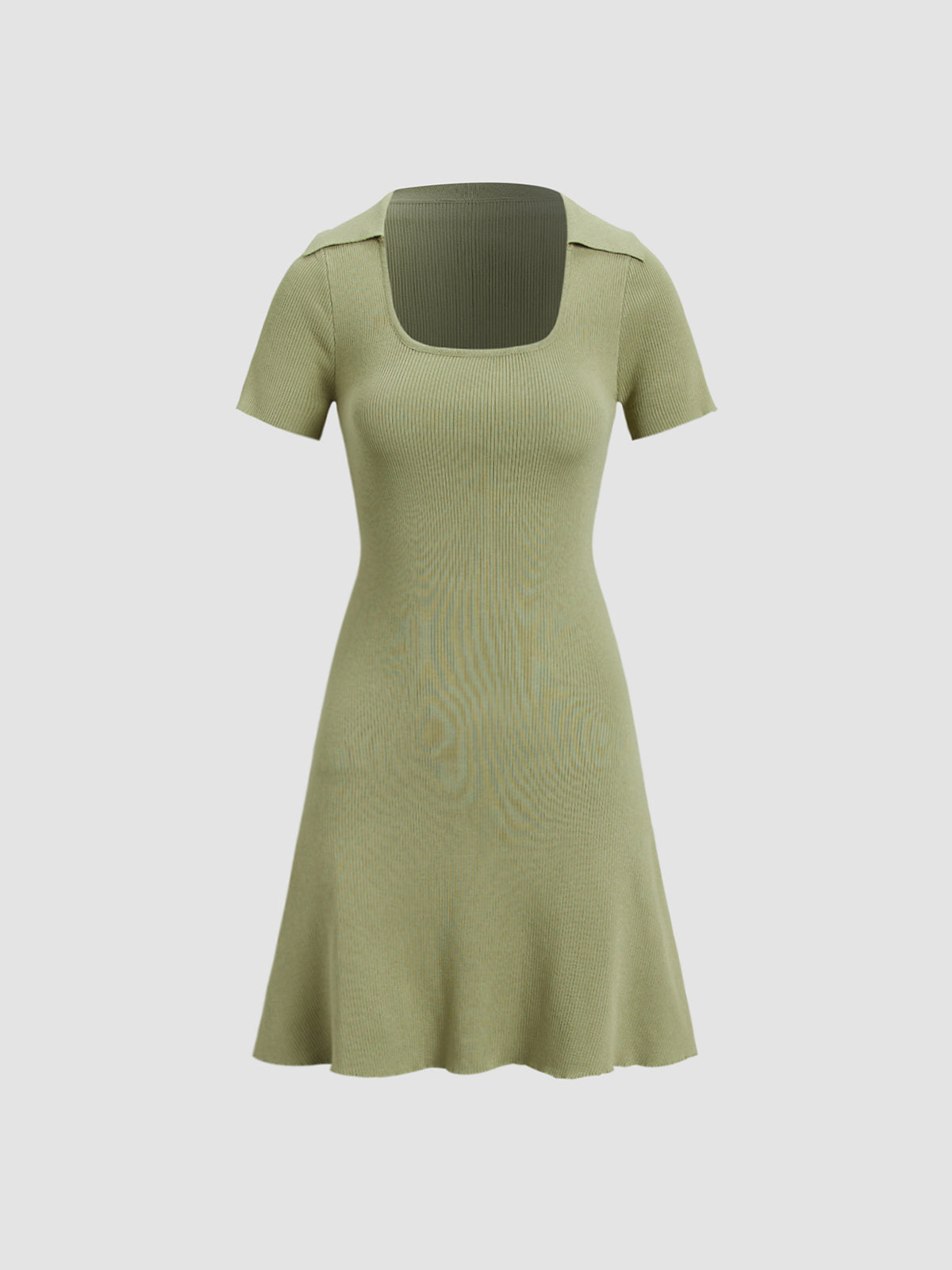 Cyflymder - Collared Ribbed Square Neck Short Dress