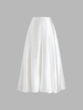 Cyflymder- Zippered Satin A-Line Midi Skirt