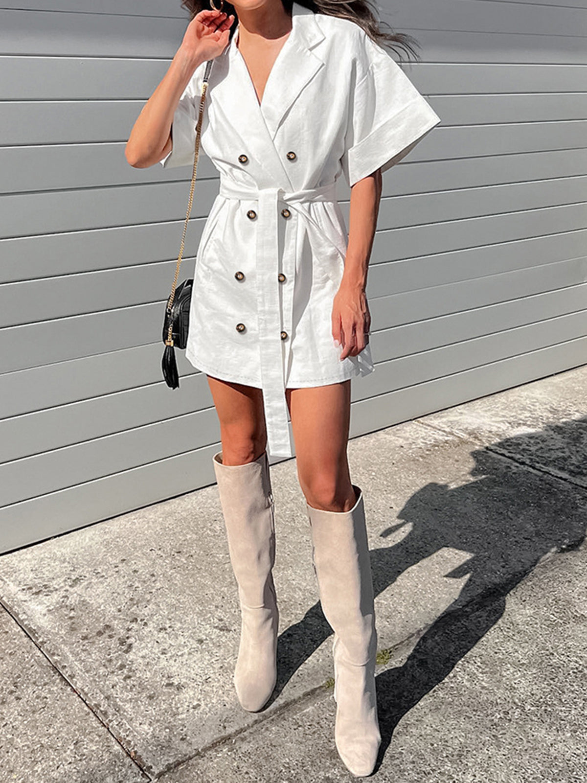 Cyflymder - Double Breasted Tied Short Shirt Dress
