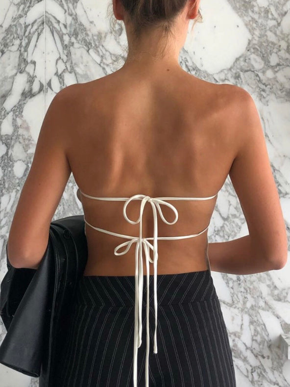 Cyflymder - Satin Tied Open Back Tube Scarf Top
