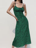 Cyflymder - Silk Dark Green Print Slip Dress