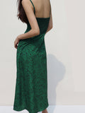 Cyflymder - Silk Dark Green Print Slip Dress