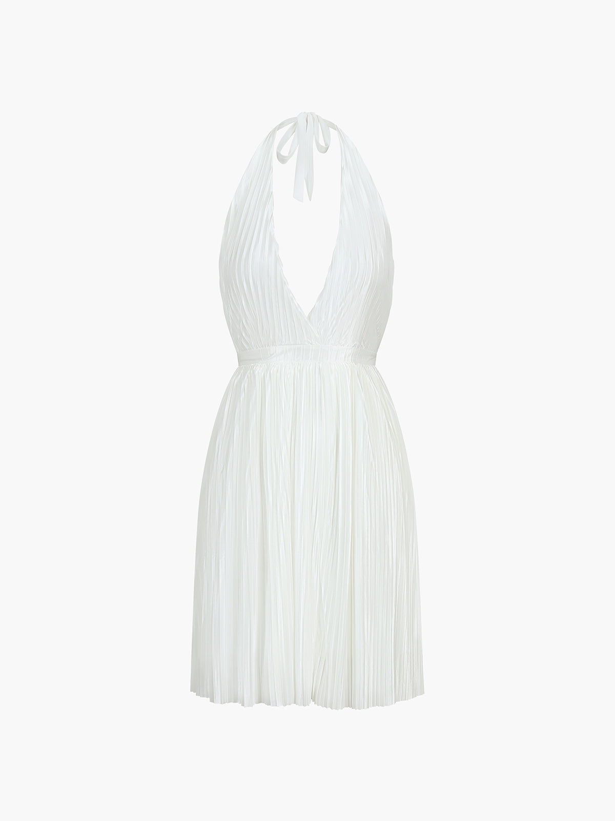 Cyflymder - Ivory Glow Plisse Halter Zippered Open Back Short Dress