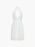 Cyflymder - Ivory Glow Plisse Halter Zippered Open Back Short Dress