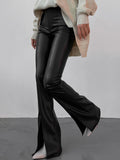 Cyflymder- Faux Leather Zippered Flare Pants