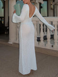Cyflymder - Cover Up Long Sleeve Open Back Long Dress