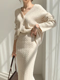 Cyflymder - Cable Knit Two Piece Sweater Skirt Set