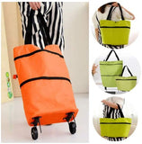 Cyflymder Folding Shopping Pull Cart Trolley Bag With Wheels Foldable Shopping Bags  Reusable Grocery Bags Food Organizer Vegetables Bag