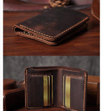 Cyflymder Handmade Vintage Crazy horse Genuine Leather Men Wallet Men Purse Leather Short Card Wallet for Male Money Clips Money bag Gifts for Men