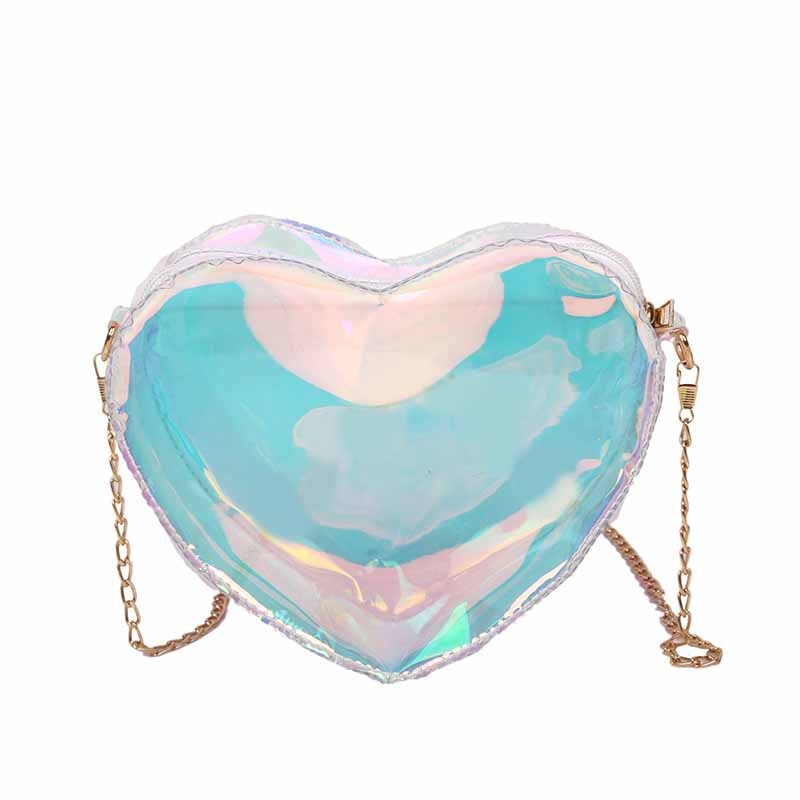 Cyflymder Summer Transparent Jelly Women Bag New Fashion Women's Laser Heart Chain Bag Shoulder Messenger Bag New Year Gifts for Women