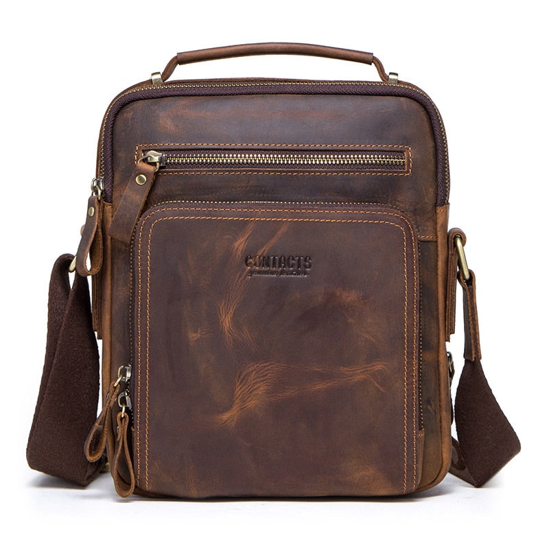 Cyflymder 100% Genuine Leather Men Shoulder Bag Crossbody Bags for Men High Quality Bolsas Fashion Messenger Bag for 9.7" iPad Gifts for Men