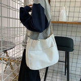 Cyflymder Women Solid Color Canvas Bag Women's Black White Messenger Bag Magnetic Buckle Student One Shoulder Bag High Capacity School Bag
