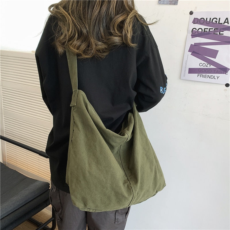 Cyflymder Casual Women Shopper Canvas Tote Bag Female Solid Simple Large Capacity Shoulder Bag Women Designer Crossbody Bags
