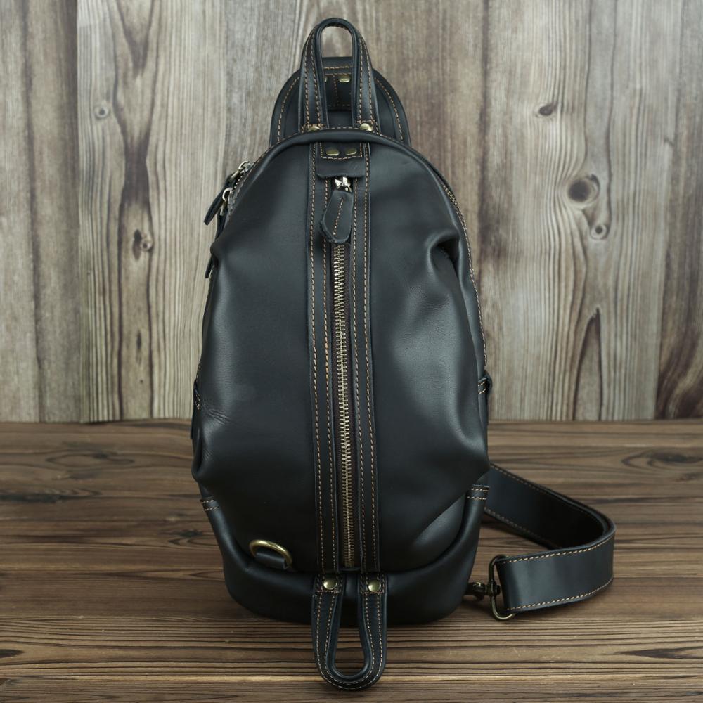 Cyflymder Unique Men's Crazy Horse Leather Chest Bag Real Leather Cowhide iPad Mini Male Single Shoulder Back pack Crossbody Bags