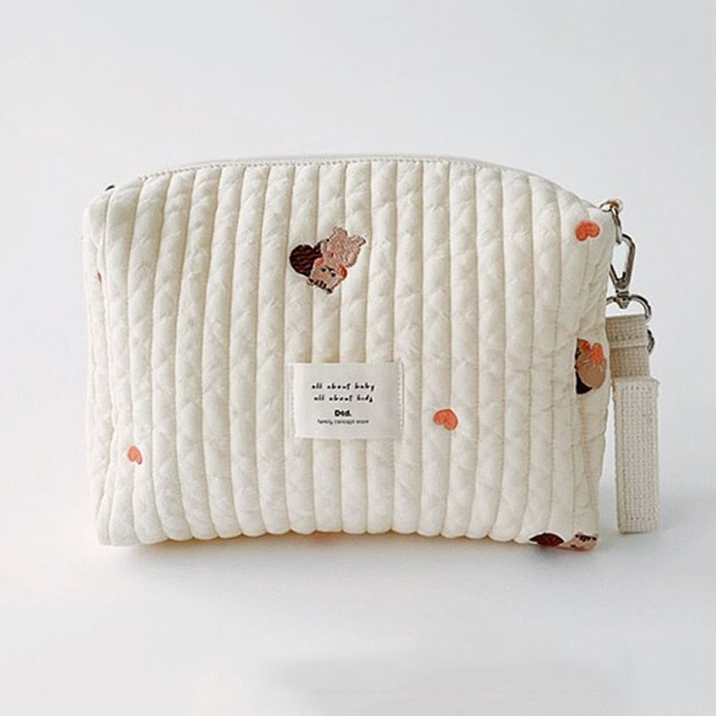 Cotton Mom Bag Organizer Cute Bear Embroidery Mommy Bag Zipper Newborn Baby  Diaper Bag Nappy Pouch Travel Stroller Storage Bags
