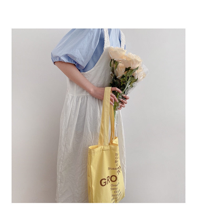 Cyflymder Women Shopping Bag Grocery List Design Ladies Cute Colors Shoulder Bag Eco Canvas Handbag Reusable Cotton Cloth Fabric Tote