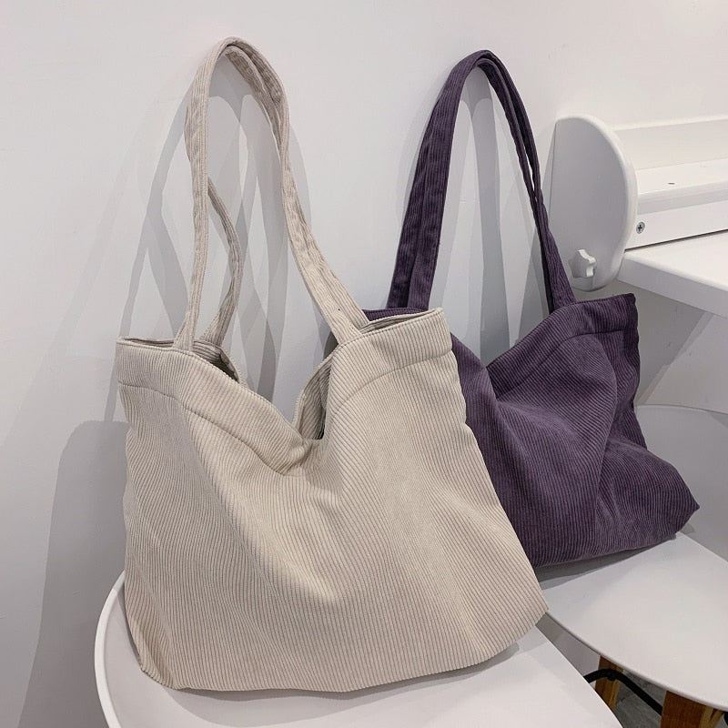 Cyflymder Corduroy Bag for Women Shopper Canvas Shoulder Tote Bag Zipper Environmental Storage Large Capacity Winter Designer Handbag