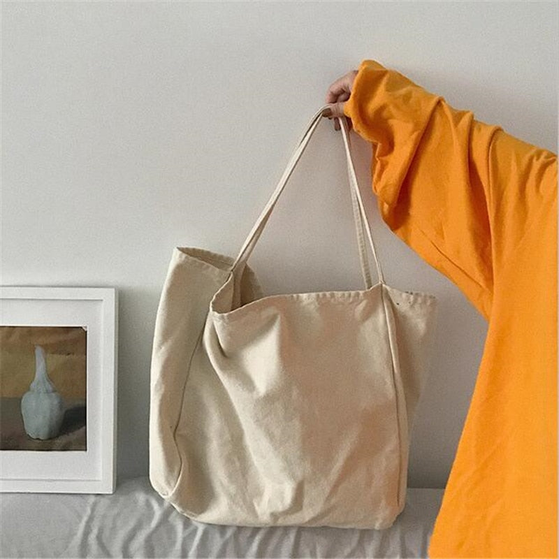Cyflymder Large Canvas Tote Bag Women Big Capacity Shopping Handbag Simple Lady Shoulder Bag Solid Color Handle Bag Reusable Designer Tote
