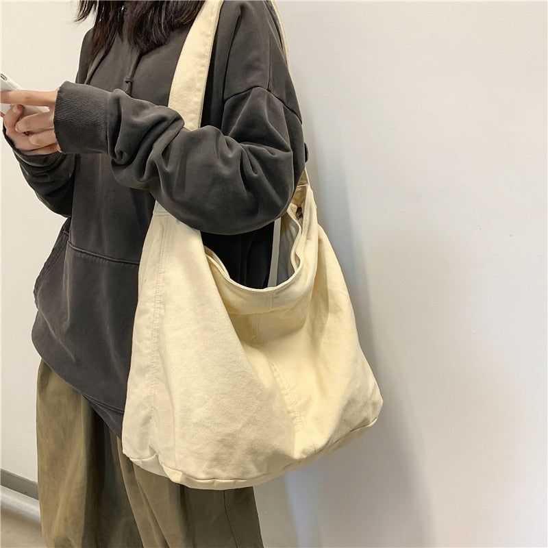 Cyflymder Casual Women Shopper Canvas Tote Bag Female Solid Simple Large Capacity Shoulder Bag Women Designer Crossbody Bags
