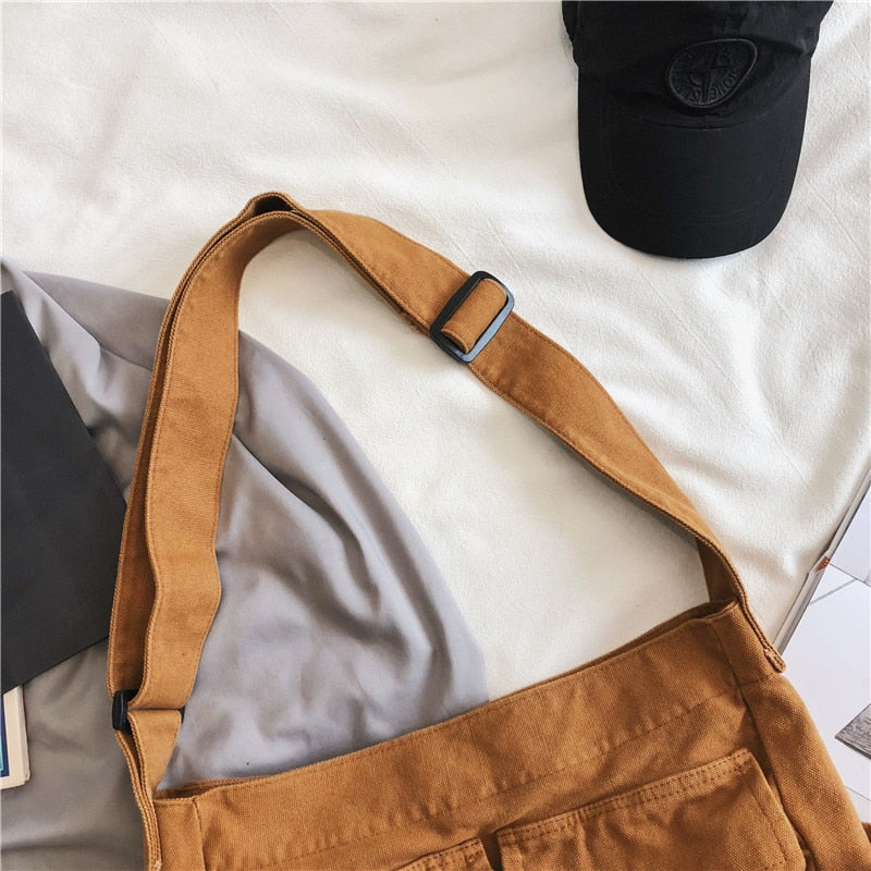 Cyflymder Women's Canvas Shoulder Bags Casual Shopping Bags Female Large Capacity Tote Ladies Solid Color Shoulder Crossbody Bag