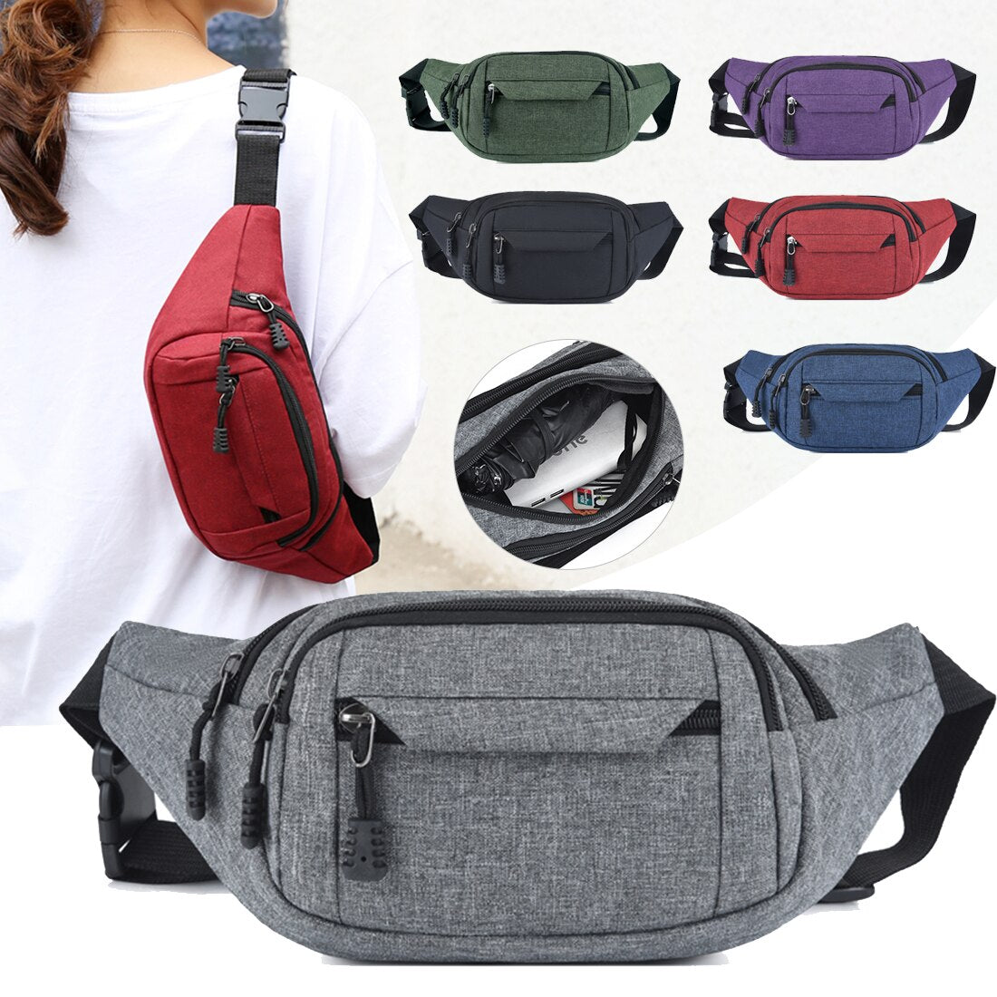 Cyflymder Men Women Waist Bag pack Purse Casual Large Phone Belt Bag Pouch Canvas Travel Phone Bag Fanny Banana Hip Bags
