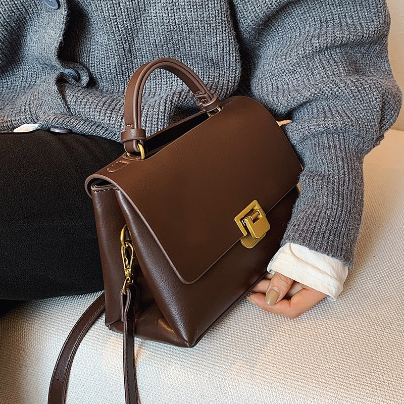 Cyflymder Vintage Pure color Tote bag Winter New Quality PU Leather Women's Designer Handbag High capacity Shoulder Messenger Bag
