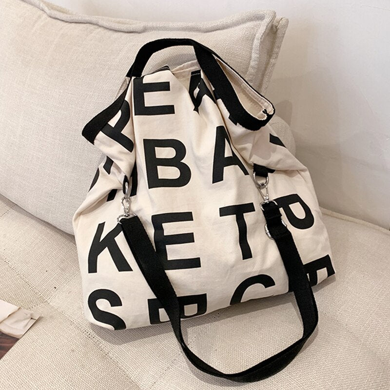 Cyflymder Designer Letters Canvas Women Shoulder Bag Fashion Large Capacity Crossbody Bags For Women Casual Canvas Big Shopper Women's Bag