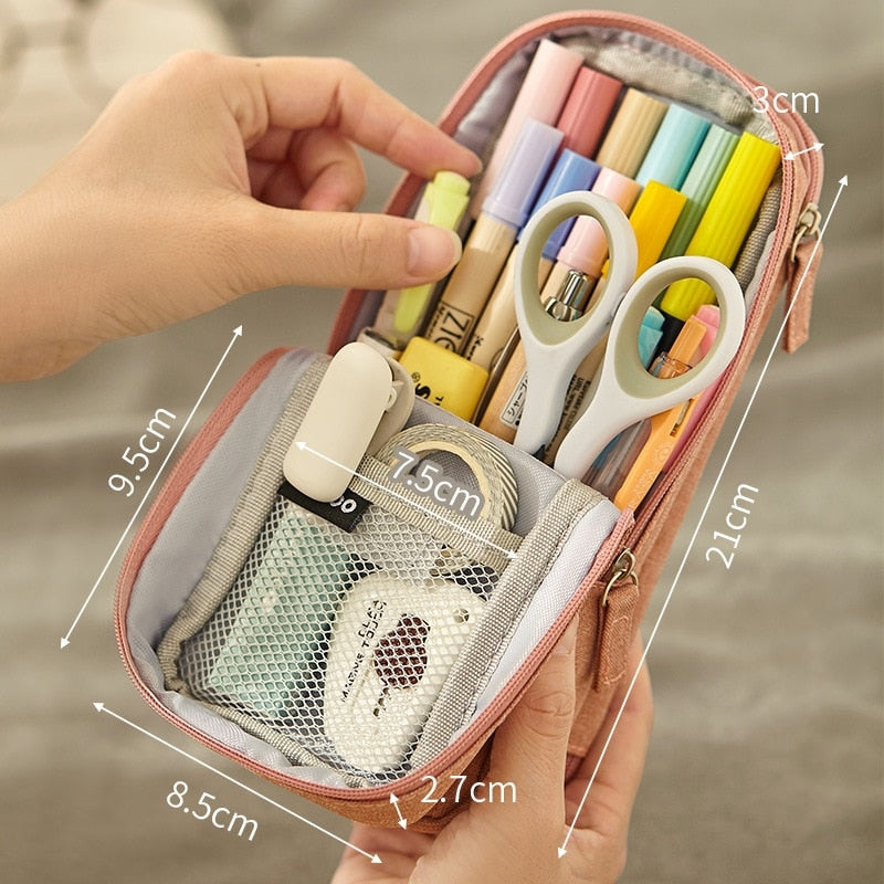 Cyflymder  Normcore Pen Bag Pencil Case Two Layer Foldable Stand Fabric Phone Holder Storage Pouch for Stationery Office School