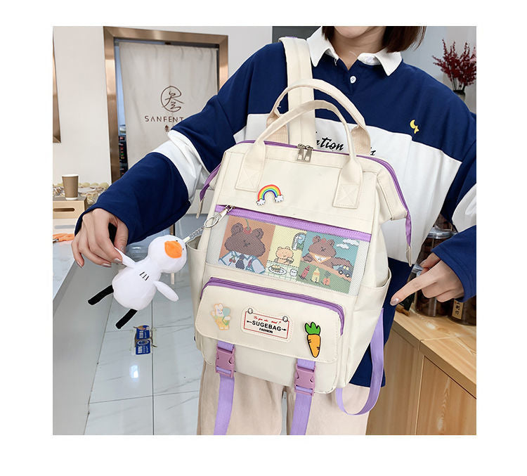 Cyflymder 5Pcs/set Canvas School Backpacks Women Lovely School Bags for Teenage Girls Bookbags Students Travel Shoulder Bags Ladies