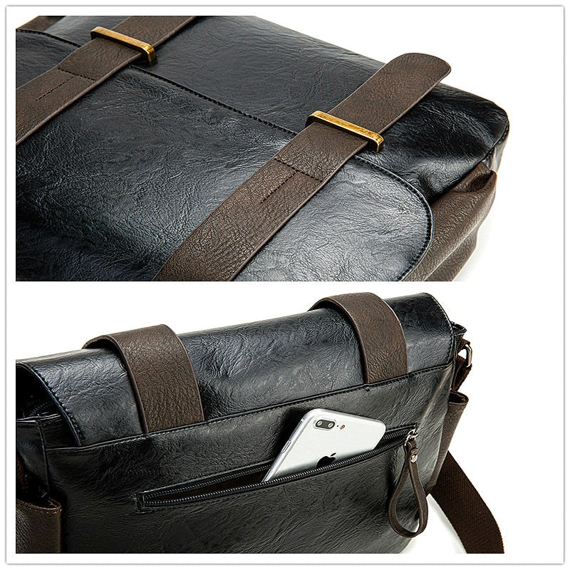 Cyflymder Luxury Men Bag Leather Messenger Bags Cross Body Business PU Casual Document Single Shoulder Black Bag for Male Fashion Man