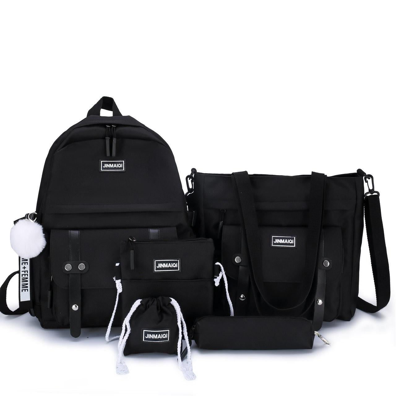 Cyflymder 5 pcs sets canvas Schoolbags For Teenage Girls Women Backpacks Laptop keychain School Bags Travel Bagpack Mochila Escolar Shoulder Bag Women