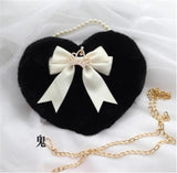 Cyflymder Kawaii Heart-shaped Lolita Girl Messenger bag Harajuku Plush Bow JK Uniform Cute Furry Chain Shoulder Bag Handbag