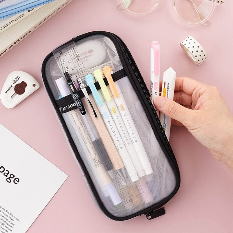 Cyflymder Korean Fashion Transparent Pencil Case Pouches Simple Macaroon Large Capacity Pencil Bag Stationery Organizer Pencilcase Holder