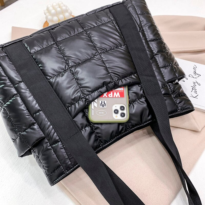 Cyflymder Hit Winter Brand Down Padded Ladies Shoulder Bags Design Big Duffel Bag For Women High Quality Nylon Totes Shopper Handbags