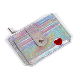Cyflymder Laser Heart Embroidered ID Credit Card Holder PU Leather Women Thin Wallet Zipper Hasp Coin Bag Money Clip Portable Small Purse